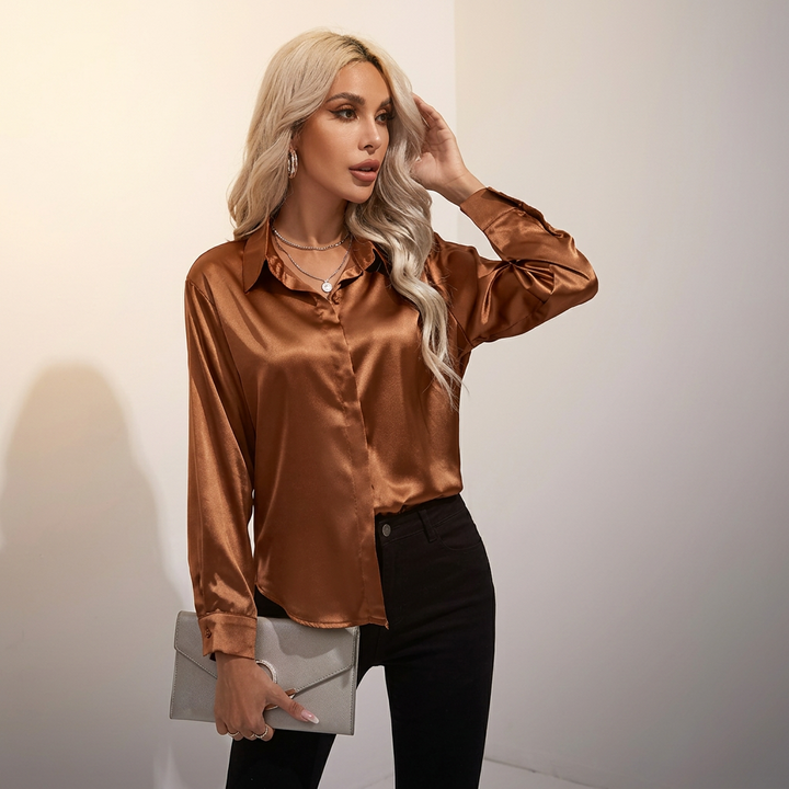 SELWORTH SATIN V-RINGAD BLUS