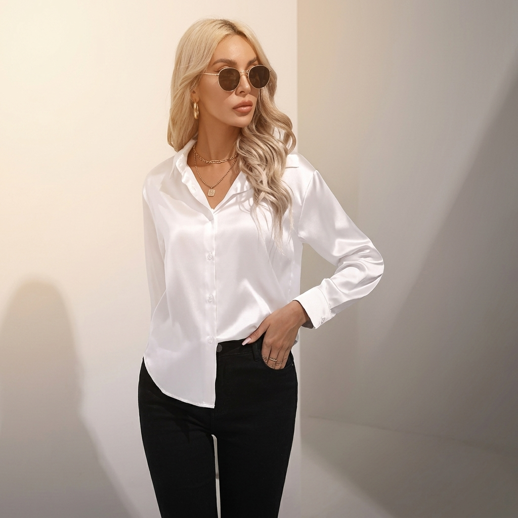 SELWORTH SATIN V-RINGAD BLUS