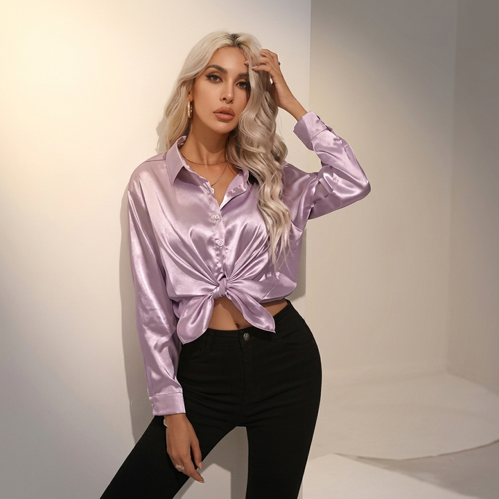 SELWORTH SATIN V-RINGAD BLUS