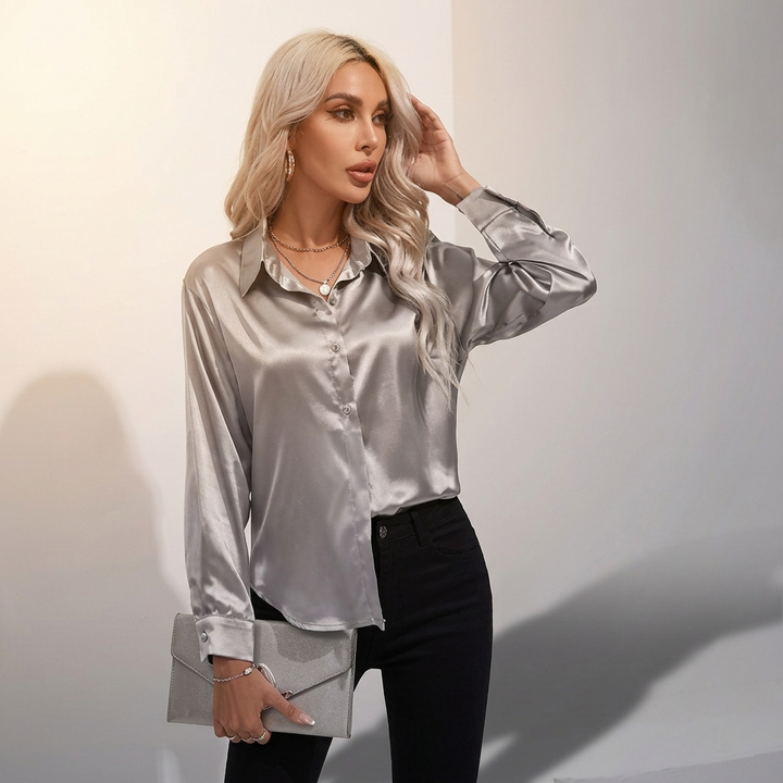SELWORTH SATIN V-RINGAD BLUS