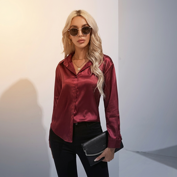 SELWORTH SATIN V-RINGAD BLUS