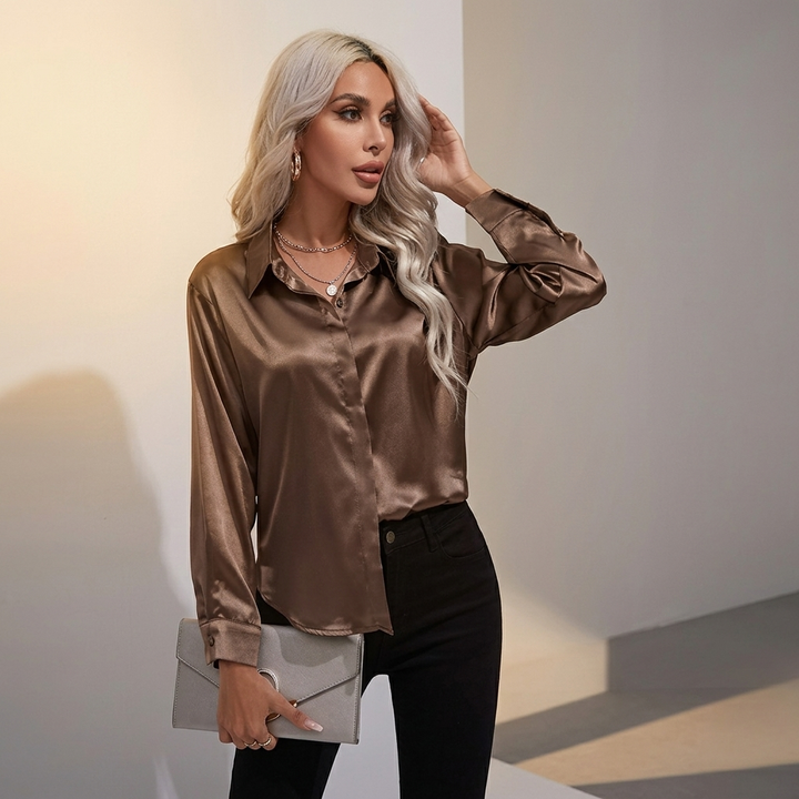 SELWORTH SATIN V-RINGAD BLUS