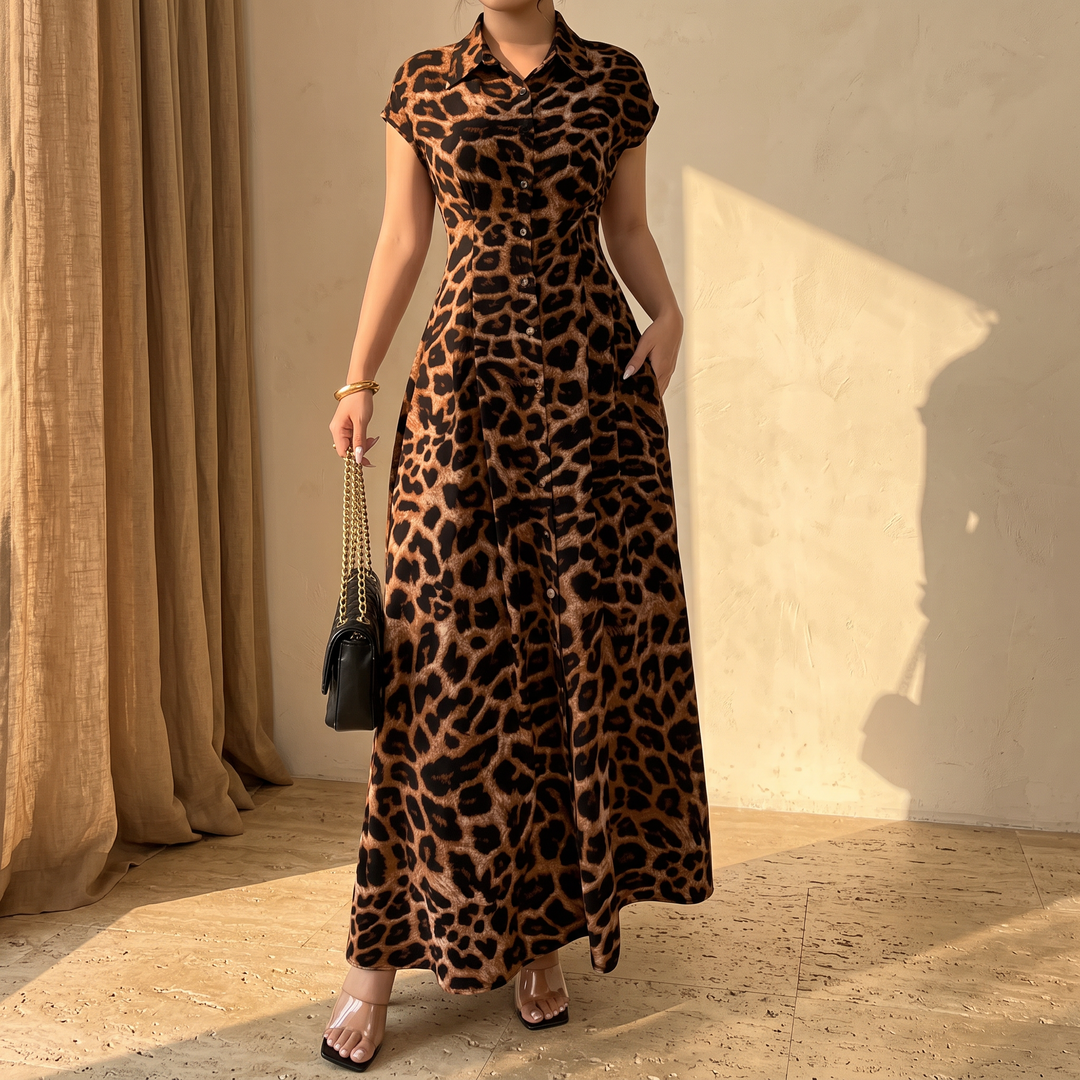 KINSELLA KLÄNNING MED LEOPARDKRAG