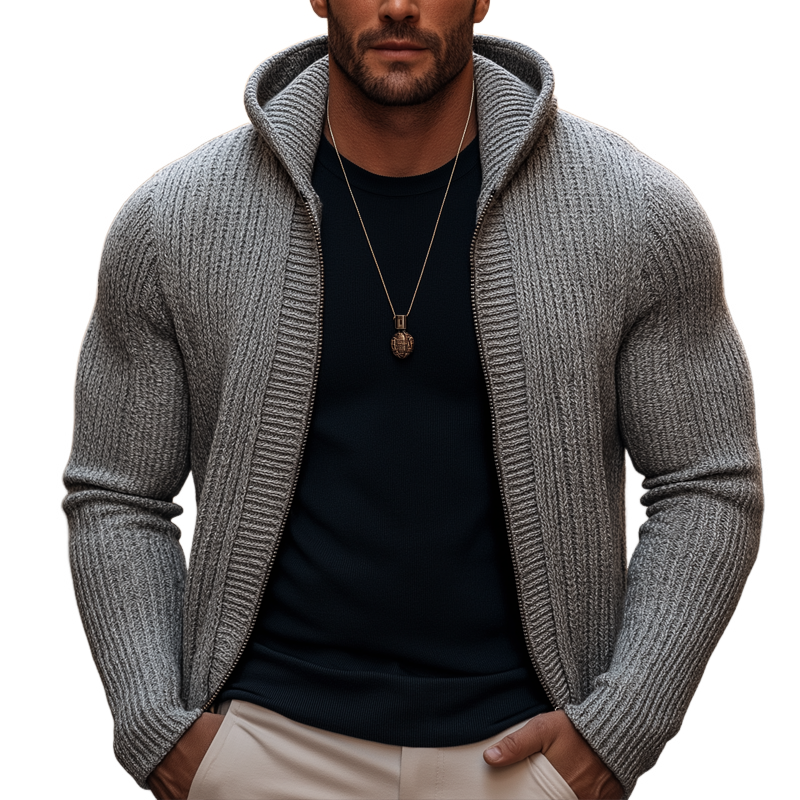 PORTWELL MJUK STICKAD HOODIE MED DRAGKEDJA